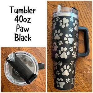 40oz Tumbler - Paw 🐾 Prints - Black